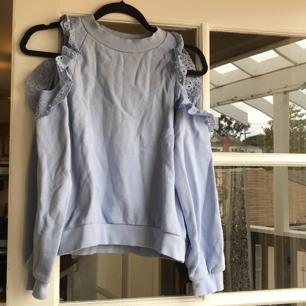 Blue Cold-Shoulder Sweatshirt